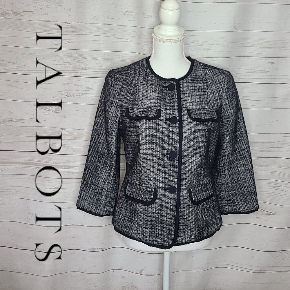 Talbots Tweed Crop Four Button Ruffle Trim Detail… - image 1